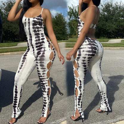 Spring Summer Clothing Printed Backless Suspenders Jumpsuit