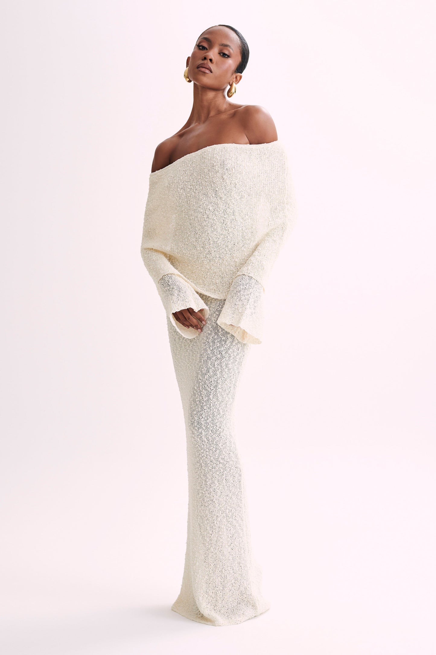 Isobella Off Shoulder Boucle Maxi Dress