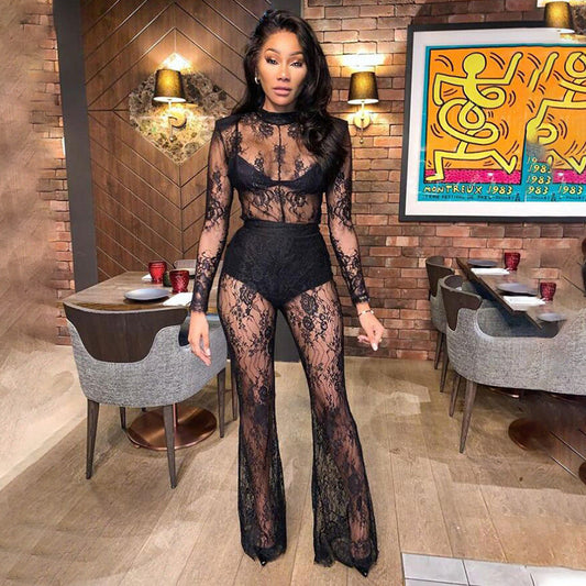 Lace See Through Nightclub Jumpsuit