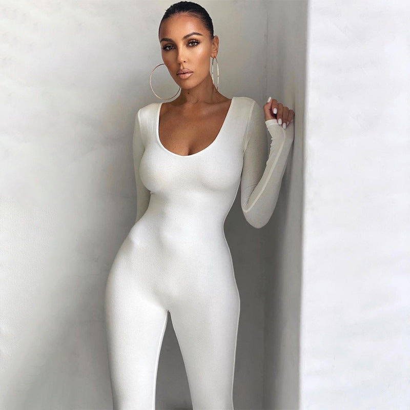 Clothing Autumn Long Sleeve Slim Fit Hip Raise Leggings Jumpsuit for