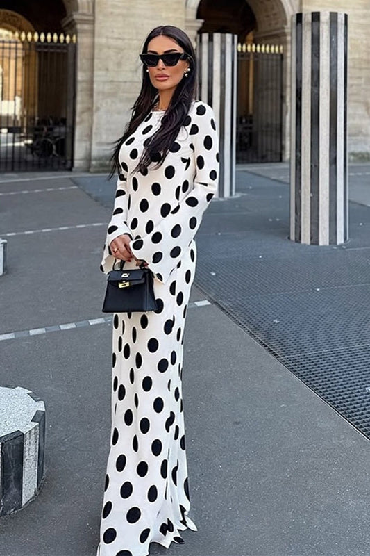 Polka Dot Bell Sleeve Maxi Dress