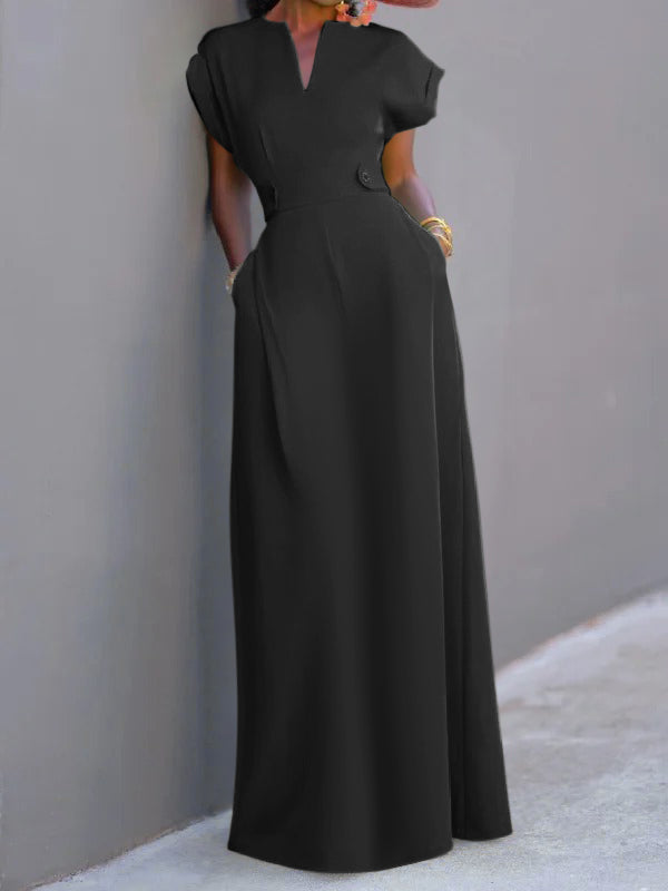 Flying Sleeves Color Split-joint V-neck Evening Dresses Maxi Dresses