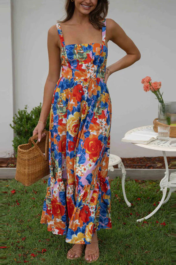 Style Lover Square Neck Adjustable Straps Maxi Dress