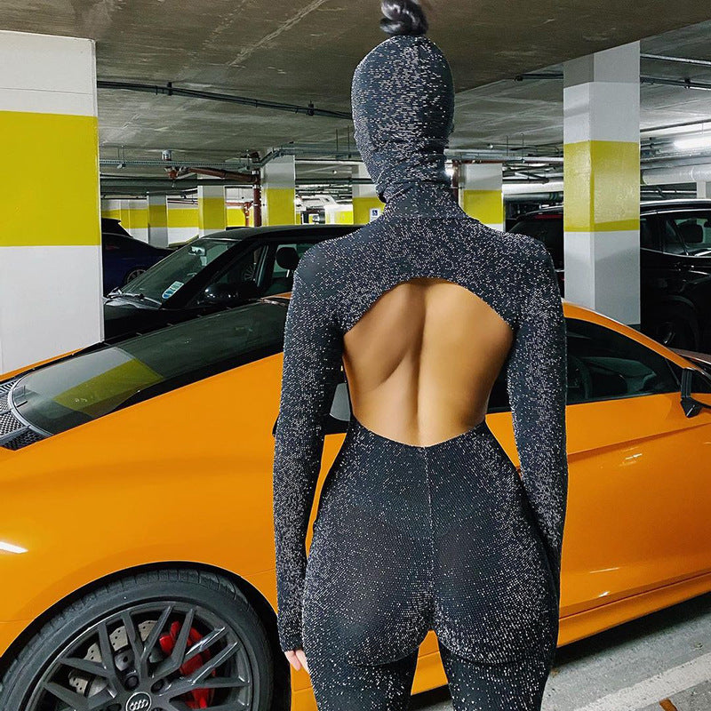 Summer Clothing Popular Long Sleeve Turtleneck Backless One-piece Trousers Sports Jumpsuit Gift Head