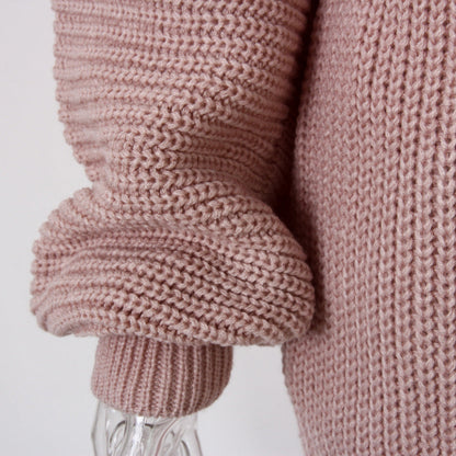 Autumn Winter Long Sleeve Off Shoulder Loose Knitted Sweater Dress Clothing