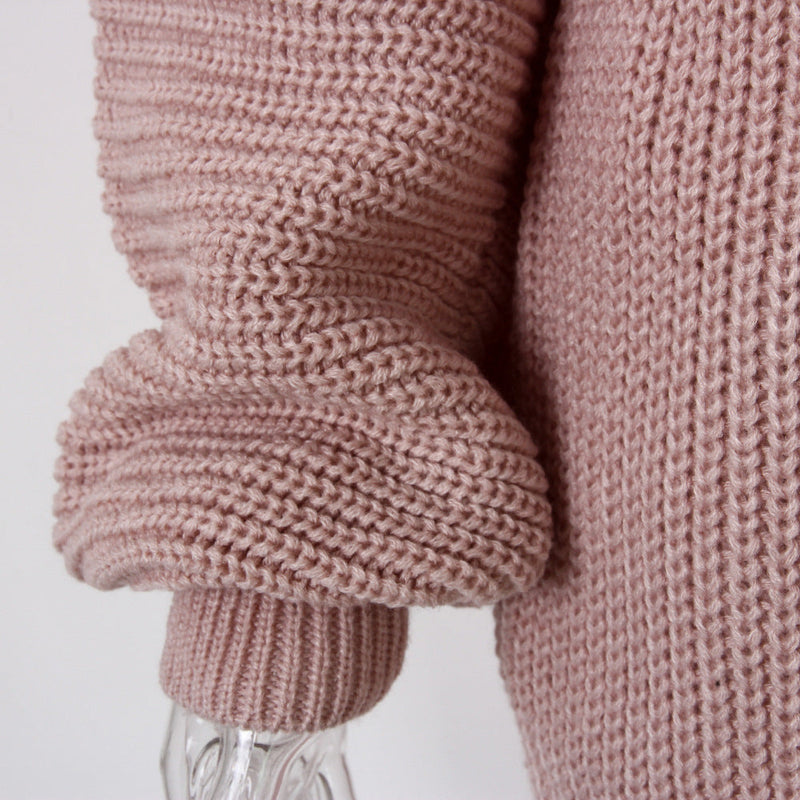 Autumn Winter Long Sleeve Off Shoulder Loose Knitted Sweater Dress Clothing