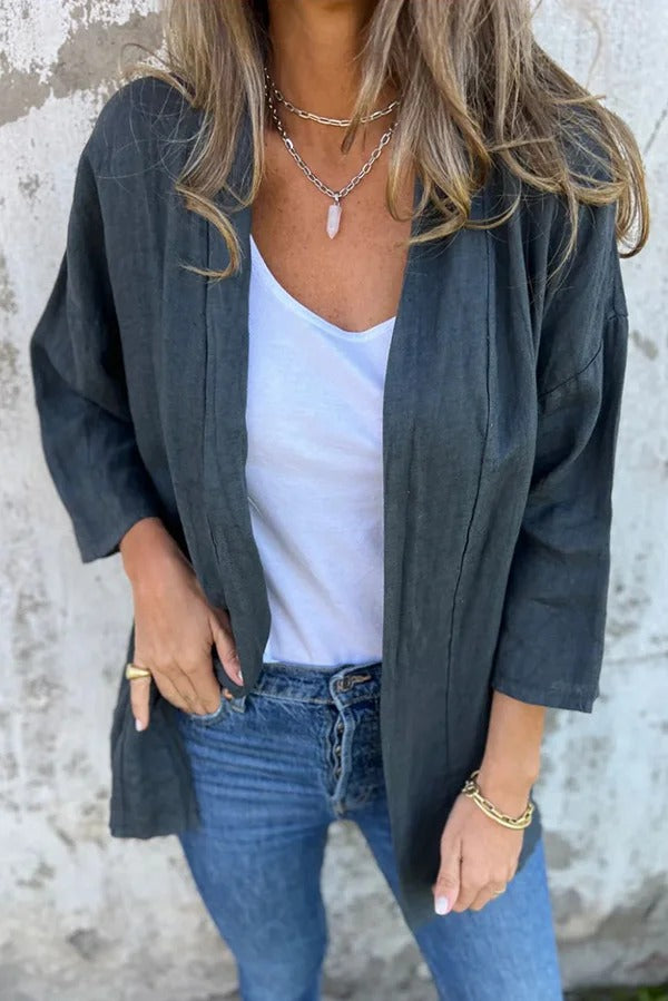 Color Long Sleeve Loose Pocket Cardigan