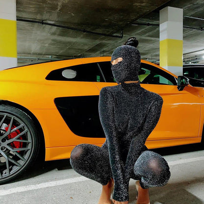 Spring Long Sleeve High Neck Backless Hip Raise Skinny Sports Jumpsuit