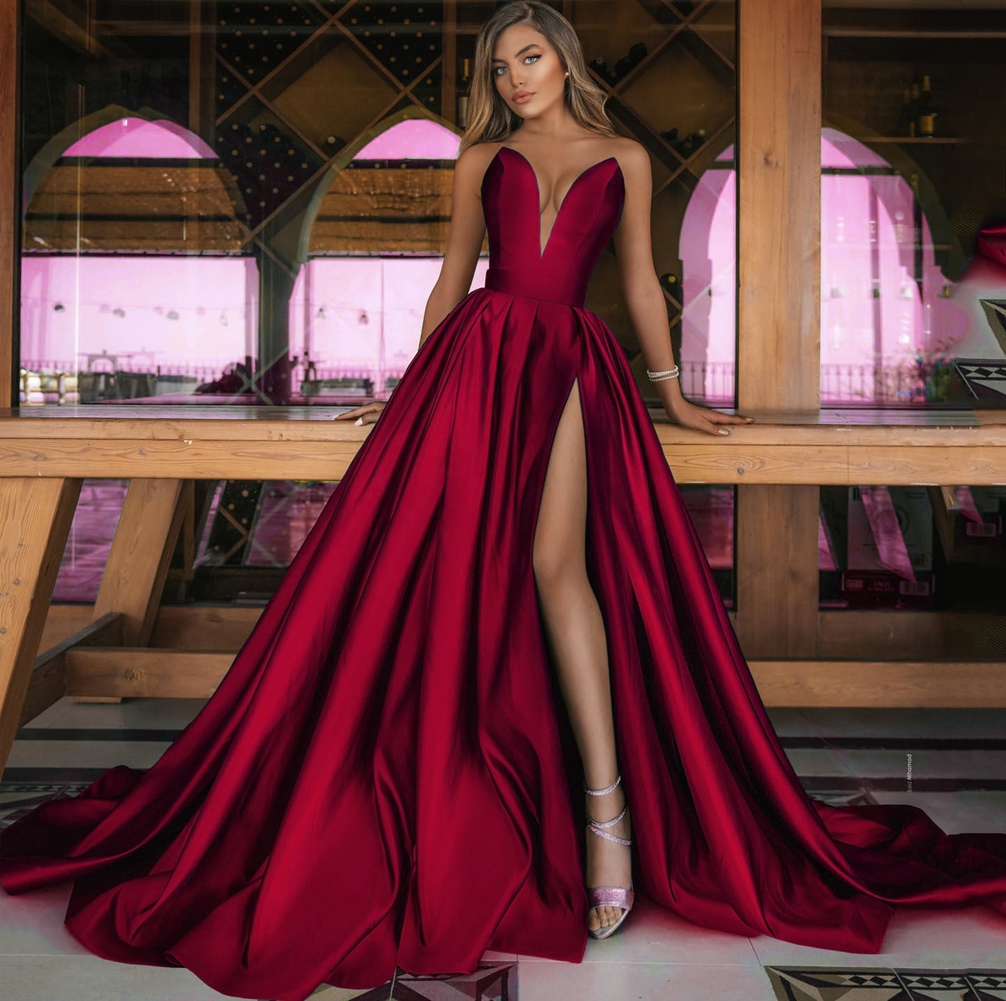 Autumn Winter Clothing Deep V Plunge Plunge Split Maxi Dress Wedding Dress