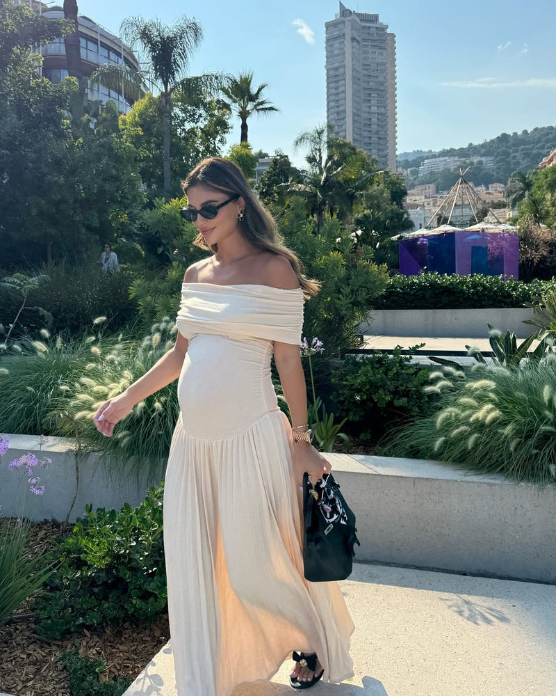 Kamara | Maternity Off Shoulder Pleated Maxi Dress