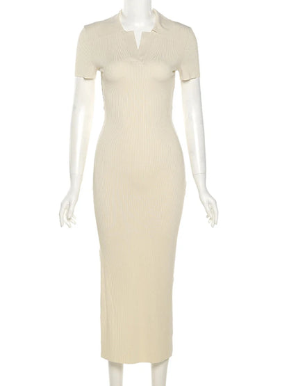 Knitted Short Sleeve Bodycon Maxi Dress Summer Backless Bandage Stretch Lady Dresses