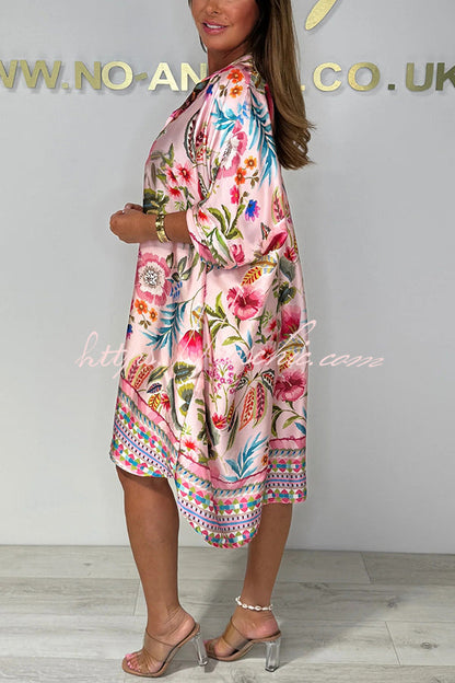 Print Long Sleeve Lapel Loose Mini Dress