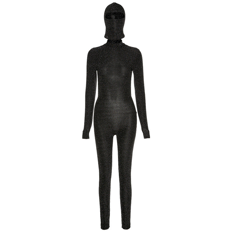 Spring Long Sleeve High Neck Backless Hip Raise Skinny Sports Jumpsuit