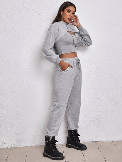 Clothing Autumn Winter Sports Drawstring Hoodie Loose Bandage Dress Short Small Sling Vest Sweater Two-piece Suit