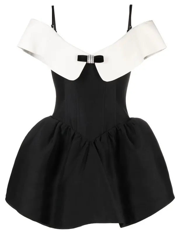 Antonia Off Shoulder Diamante Bow Mini Dress
