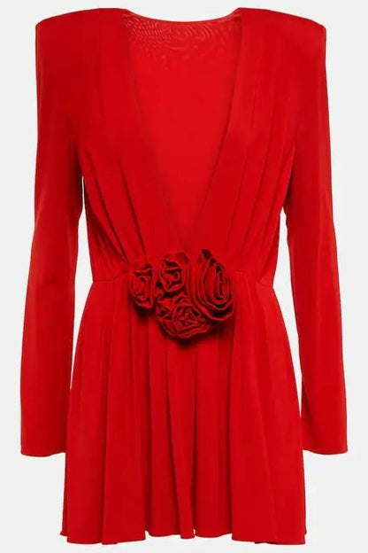 Georgia V-neck Rosette Long Sleeve Mini Dress