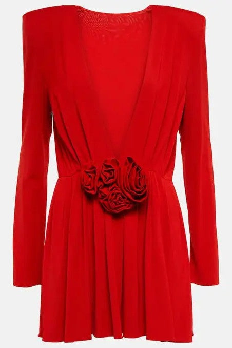 Georgia V-neck Rosette Long Sleeve Mini Dress