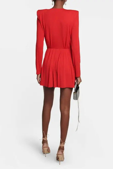 Georgia V-neck Rosette Long Sleeve Mini Dress