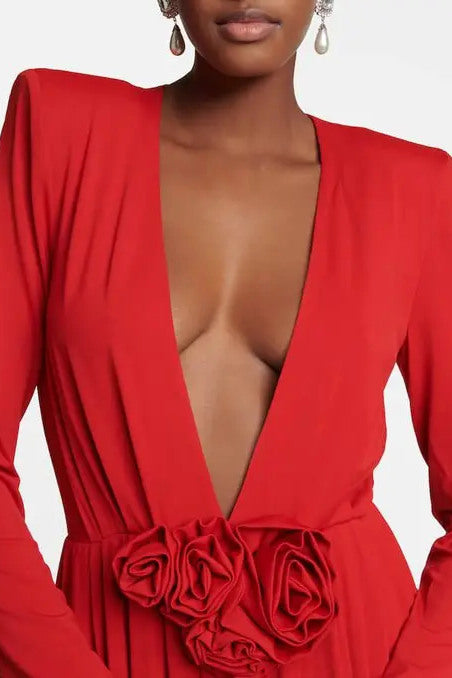 Georgia V-neck Rosette Long Sleeve Mini Dress