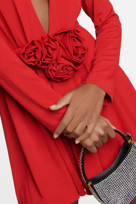 Georgia V-neck Rosette Long Sleeve Mini Dress