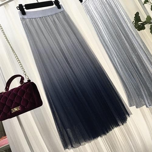 Contrast Color Gradient Long Tulle Skirt