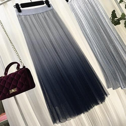 Contrast Color Gradient Long Tulle Skirt