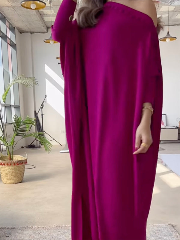 H-line Loose Buttoned Color Maxi Dresses