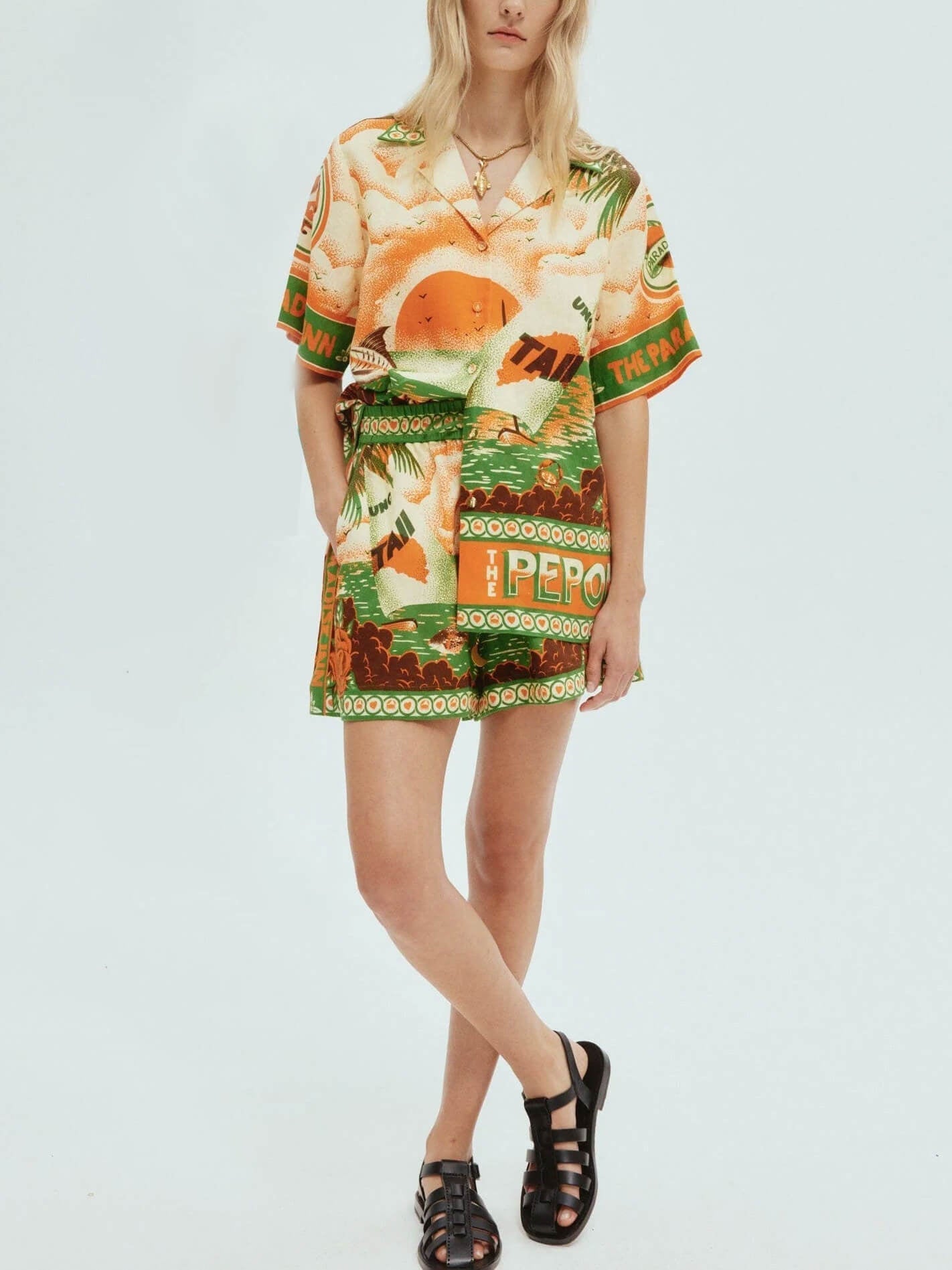Unique Printed Sunny Afternoon Printed Shorts Two-piece Set