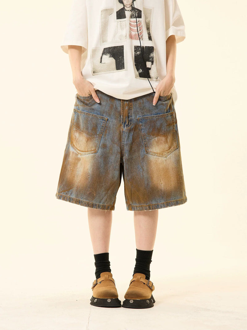 Distressed Denim Oversized Pocket Shorts