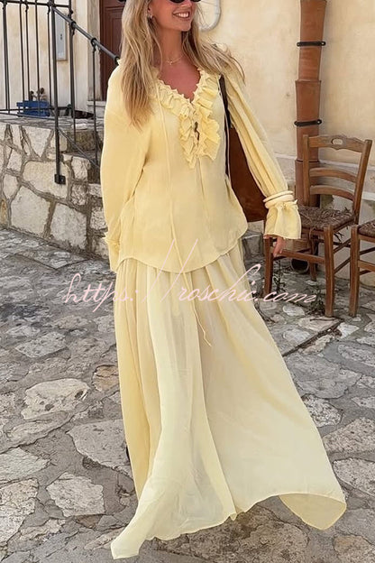 Elastic Waist Drawstring Maxi Skirt