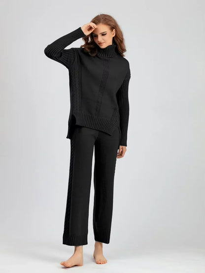 Scarlett - High-neck Knit Sweater & Loose Pants Set