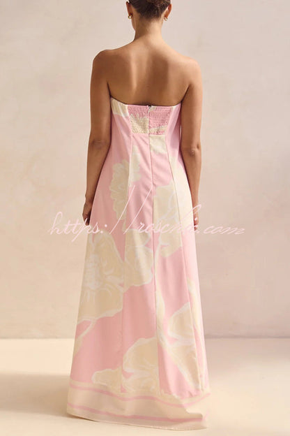 Unique Print Tube Top Back Zipper Loose Maxi Dress