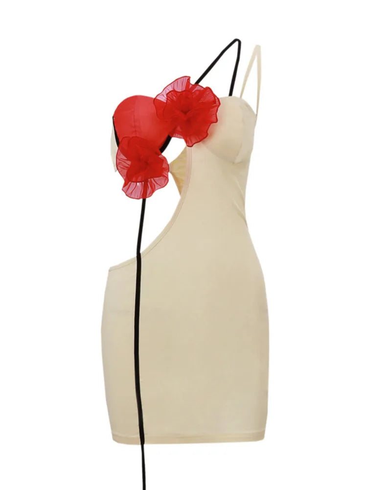 Red Flower Backless Mini Dress for Strapless Backless Bodycon Club Party Dress New
