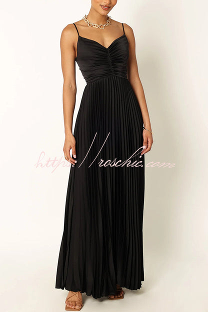 Catch the Light Satin Pleated V-neck Slip Maxi Dress