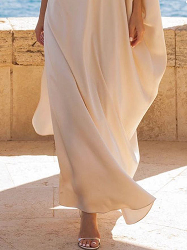 Batwing Sleeves Loose Color Split-joint One-shoulder Maxi Dresses
