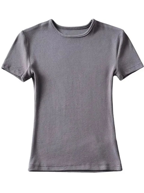 Summer Woman Skinny Fit T-shirt Tight Short-sleeve O-neck Tee Basic Crop Tops T Shirt