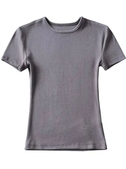 Summer Woman Skinny Fit T-shirt Tight Short-sleeve O-neck Tee Basic Crop Tops T Shirt