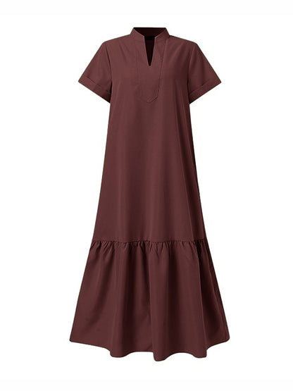 A-line Loose Color Split-joint V-neck Maxi Dresses