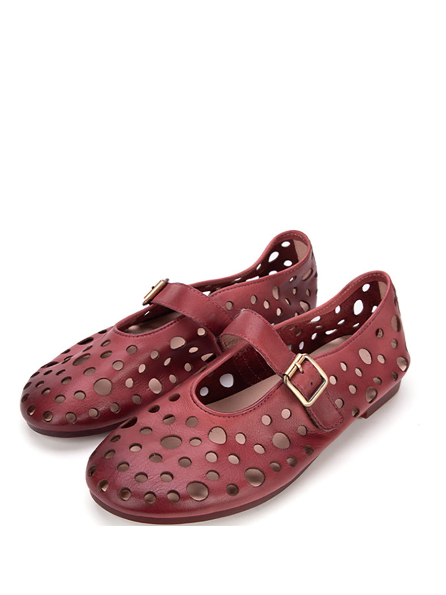 Leather Soft Cutout Low Heel Shoes Ll028