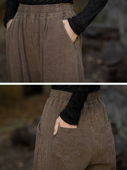 Autumn Loose Ramie Cuffed Pants At1013