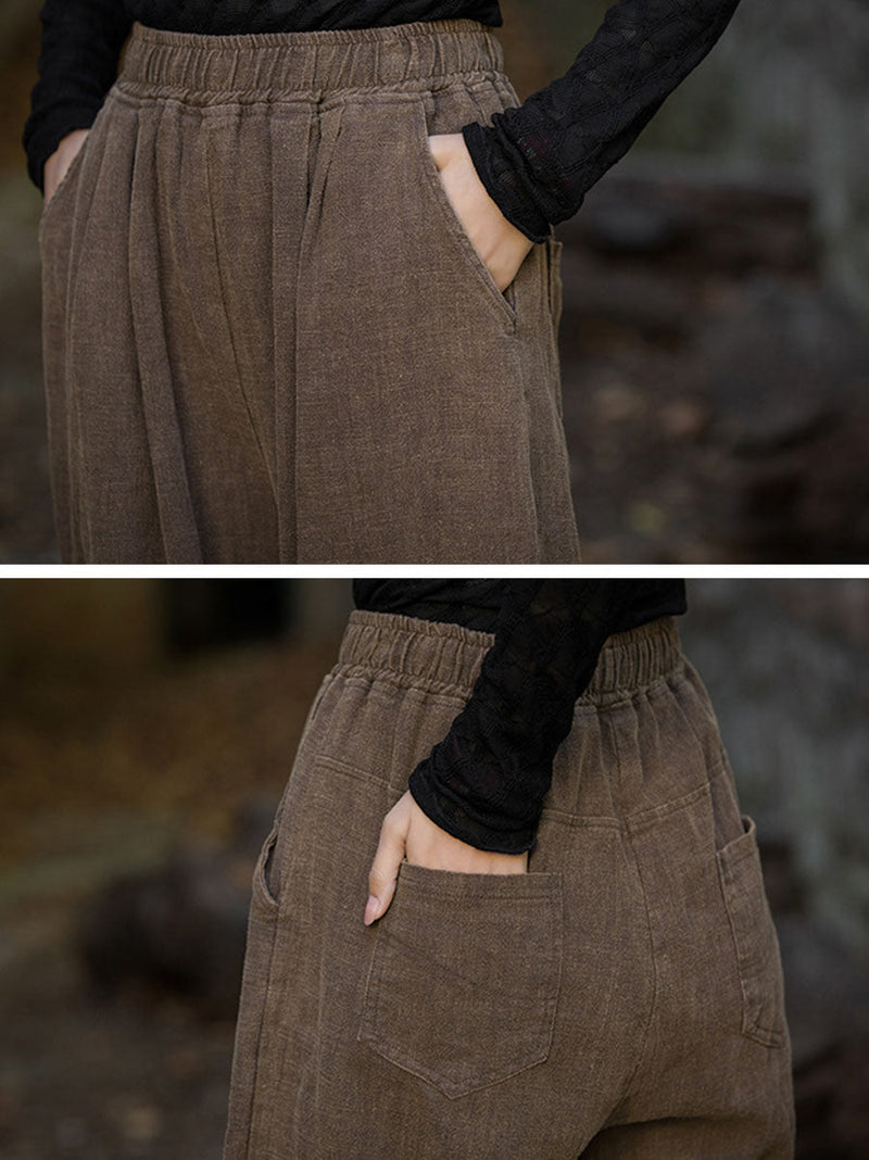 Autumn Loose Ramie Cuffed Pants At1013