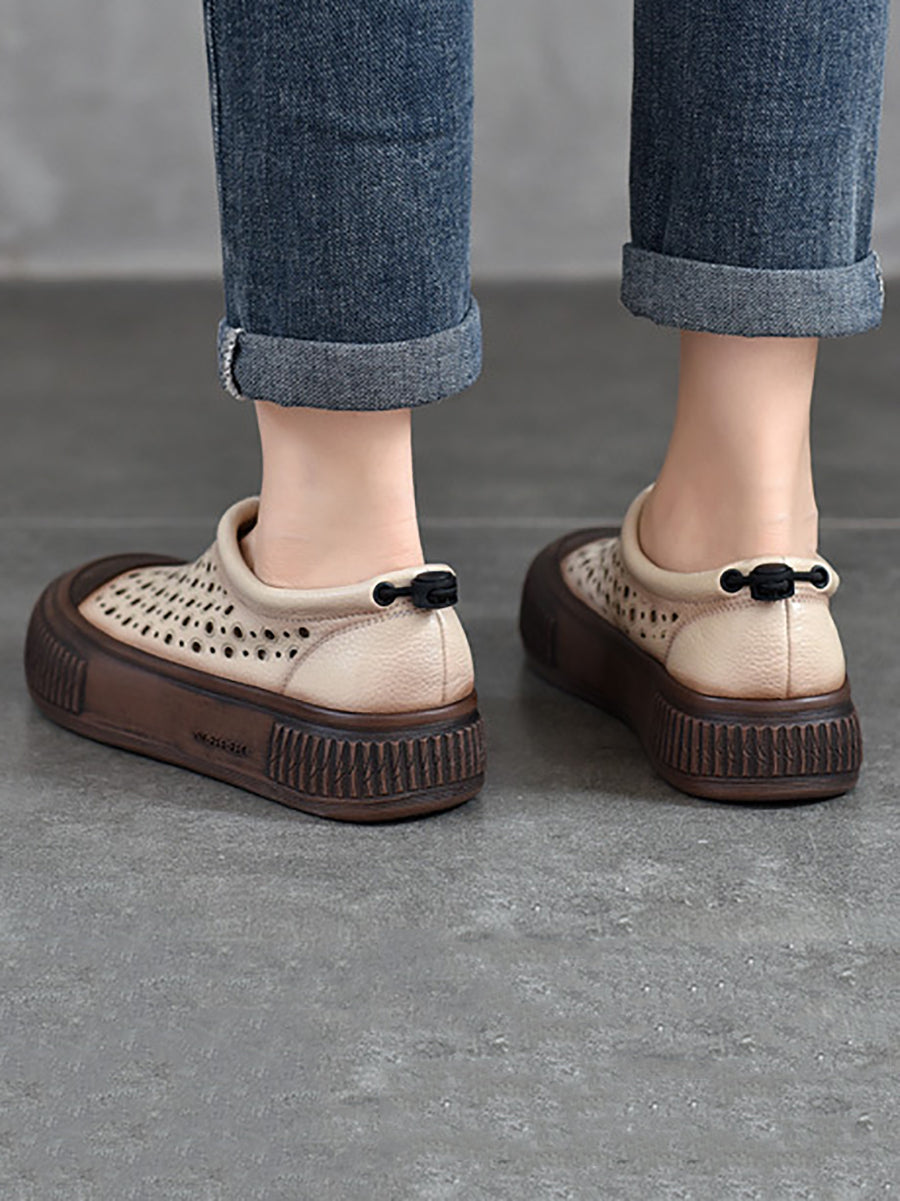 Summer Leather Cutout Platform Shoes Aa1048