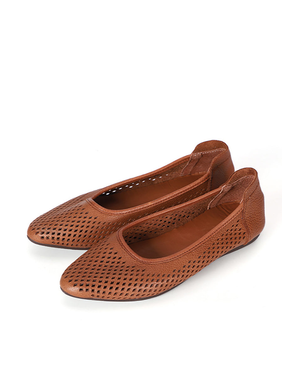 Summmer Soft Leather Cutout Flat Sandals Fg1028