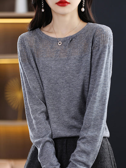 Autumn Knit 100%wool O-neck Sweater Qm019