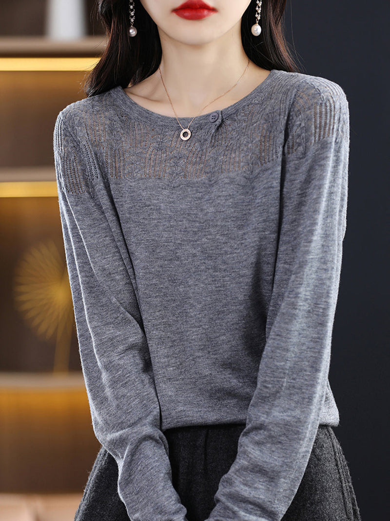 Autumn Knit 100%wool O-neck Sweater Qm019