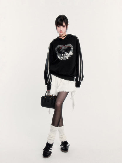 Gothic Heart Print Hoodie/cake Skirt