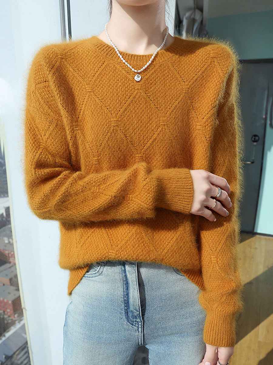 Autumn O-neck Rhomboids Wool Warm Knit Sweater Av1010