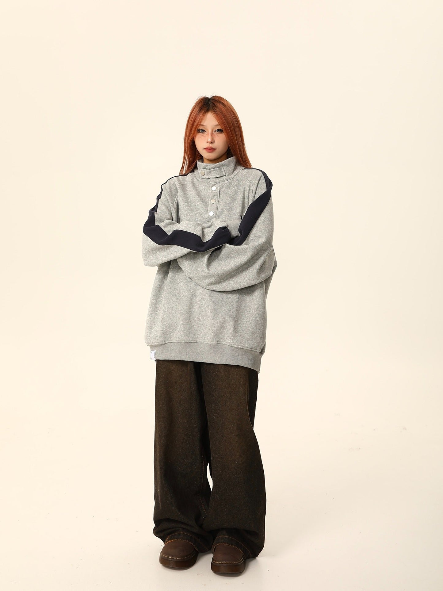 W California High-neck Button Sweatshirt Coat