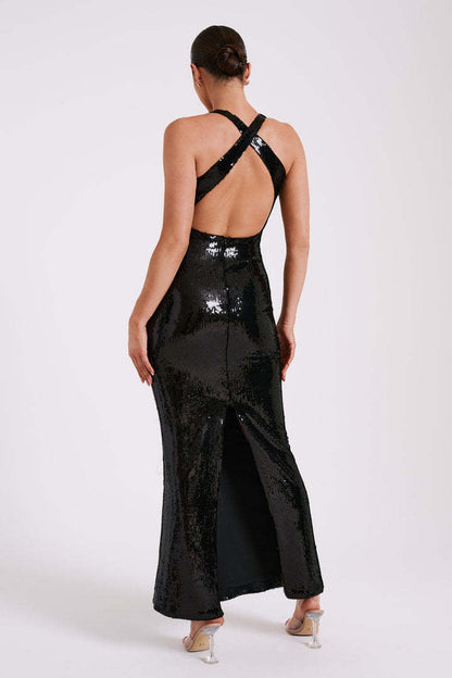 Cut-out Halter High Slit Maxi Dress