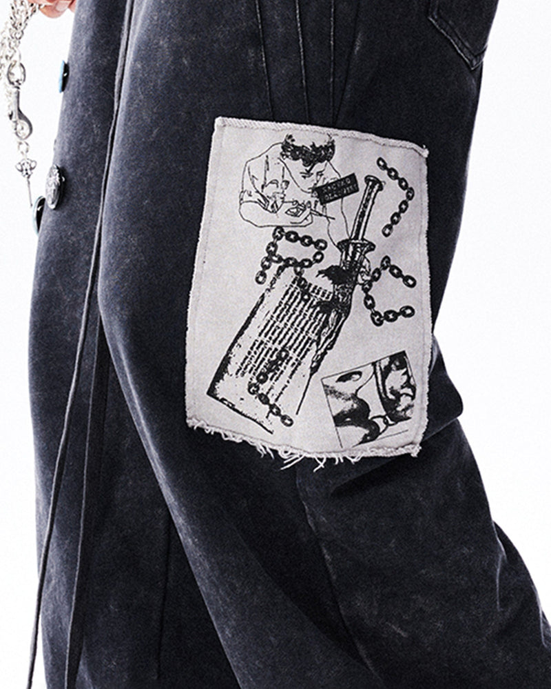 Pin Badges Velvet Wide-leg Pants